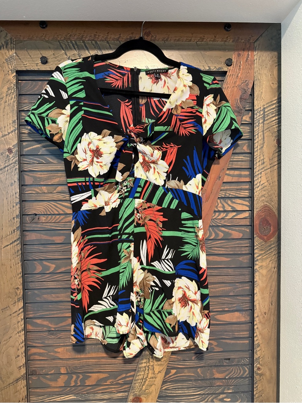 Haute Monde Black Tropical Floral Dress with Tie Detail